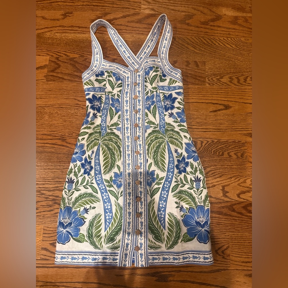 NWT FARM Rio Blue, Green and White Floral Mini Dress - Picture 2 of 6